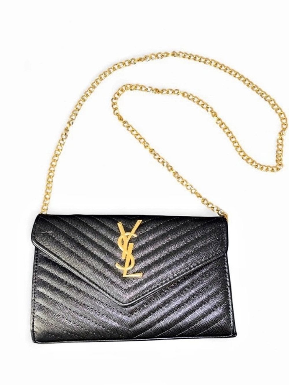 Saint Laurent Cassandre Small YSL Wallet on Chain in Quilted Leather